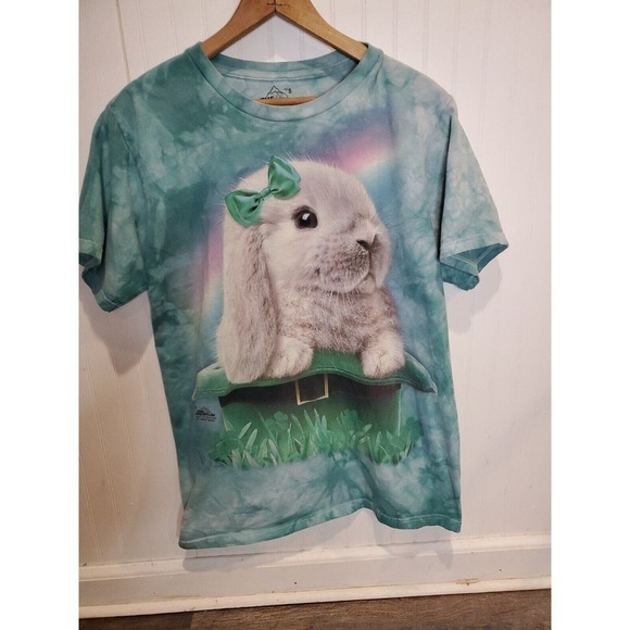 White Rabbit IN Hat T-Shirt Bunny St Patrick’s Day Short Sleeve T Shirt small - Picture 1 of 4